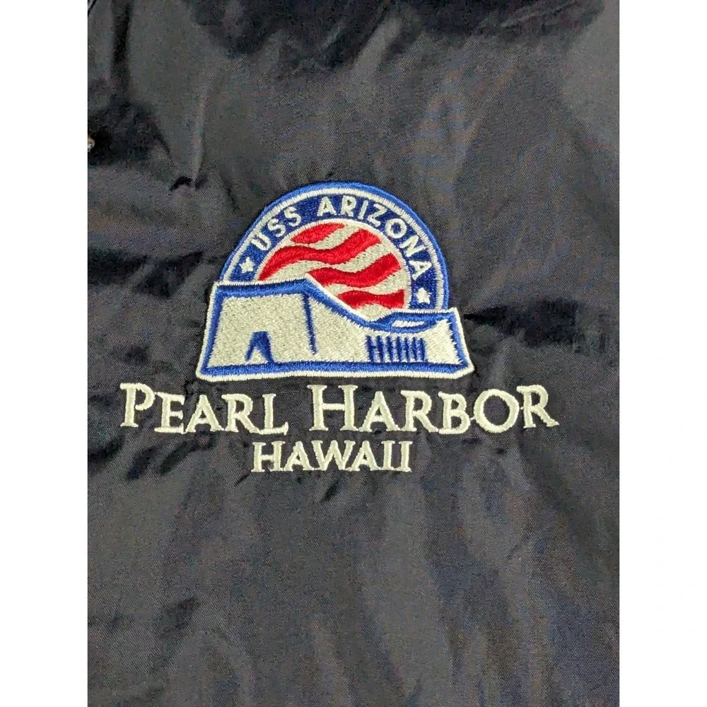 Clique Mens Vintage 90s USS Arizona‎ Pearl Harbor Windbreaker Jacket Medium Navy